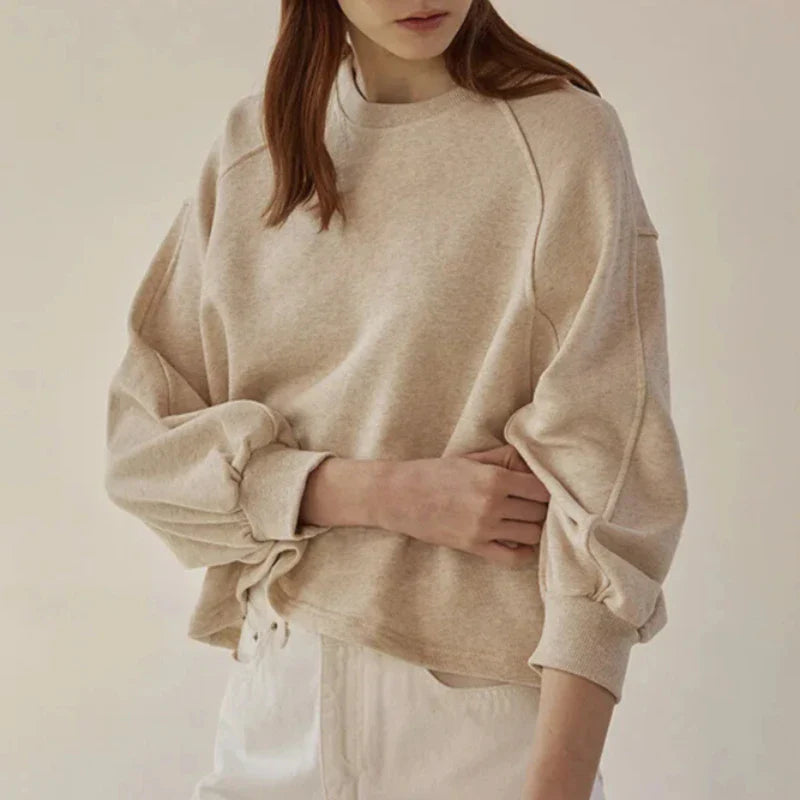 Women's Cotton Sweatshirt Loose Lantern Sleeve Pullover