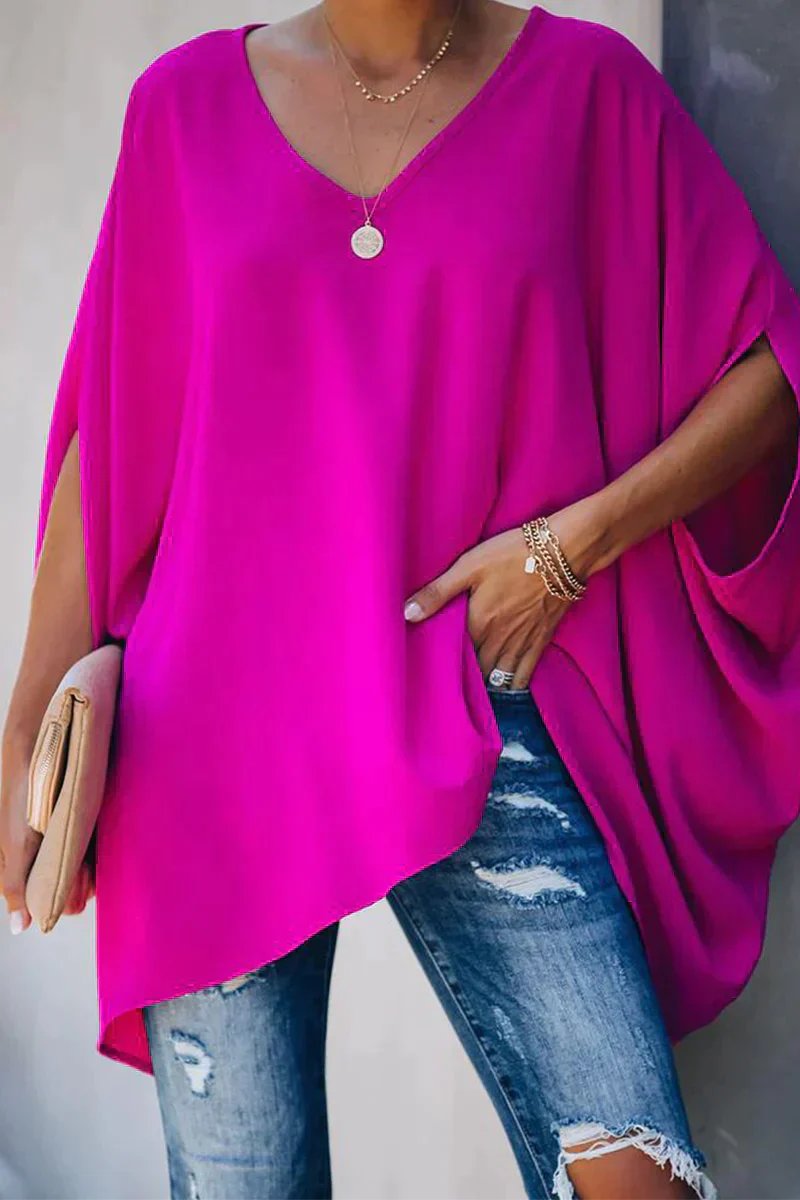 Delia | Women's V-Neck Batwing Sleeve Oversized Tunic Top