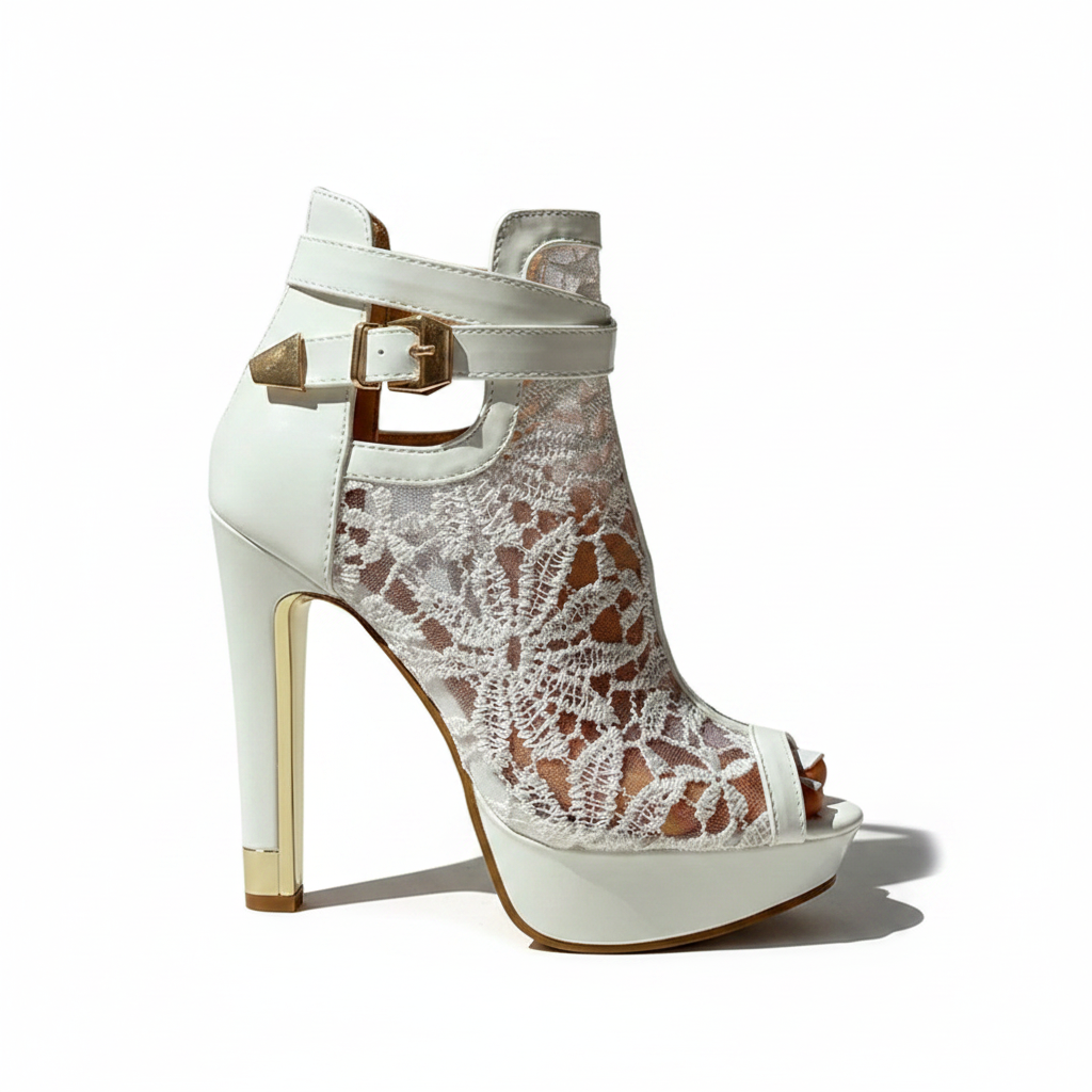 Elviera | Women's Lace Mesh Pointed Toe Kitten Heels