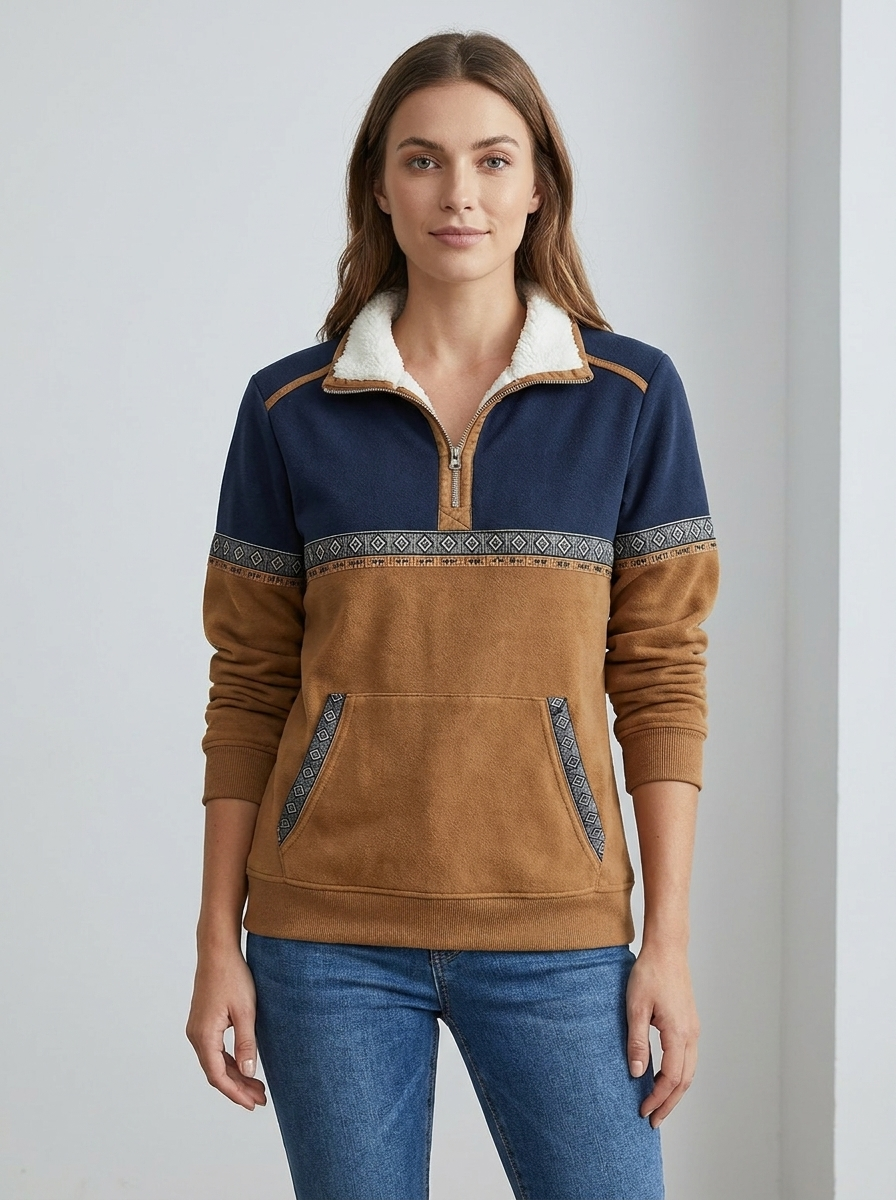Margaux | Women's Aztec Color-Block Quarter-Zip Fleece Pullover