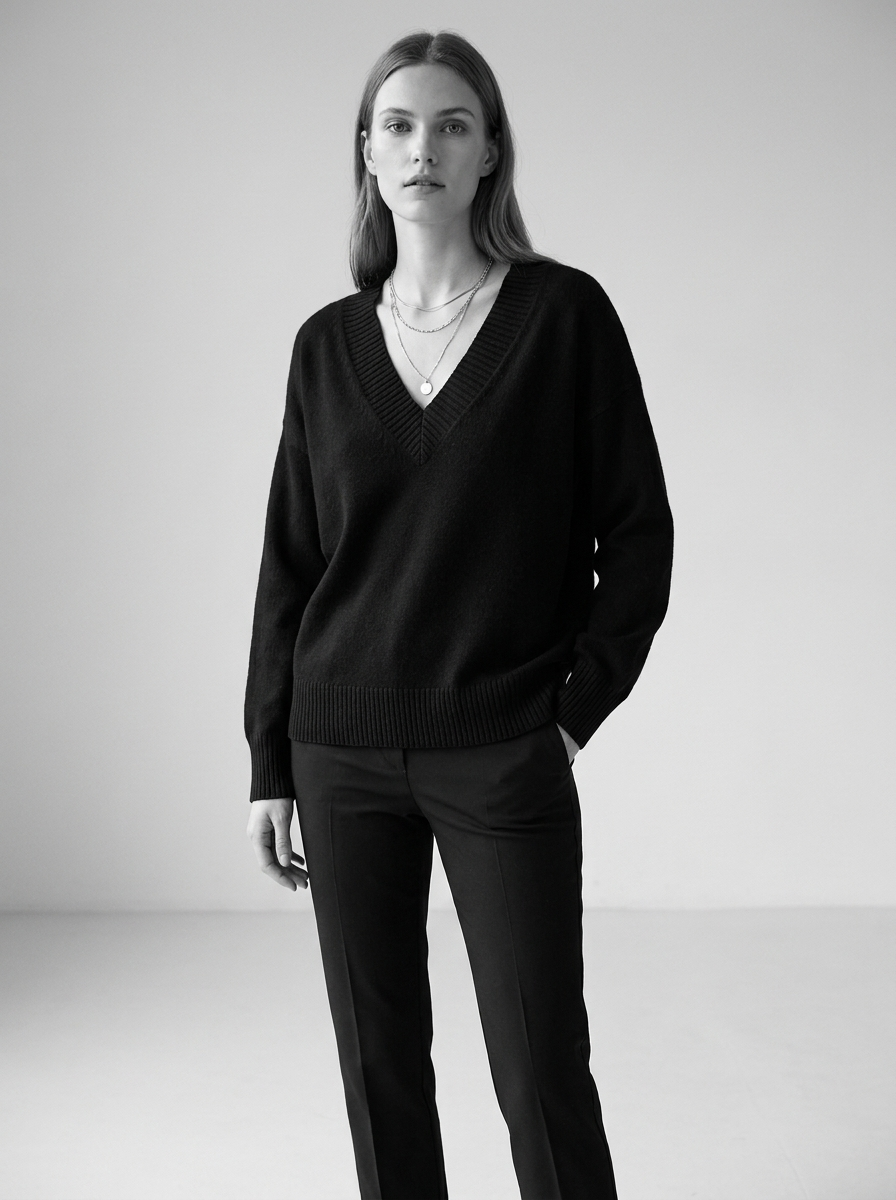Solene | Women's V-Neck Relaxed Fit Cashmere Blend Sweater