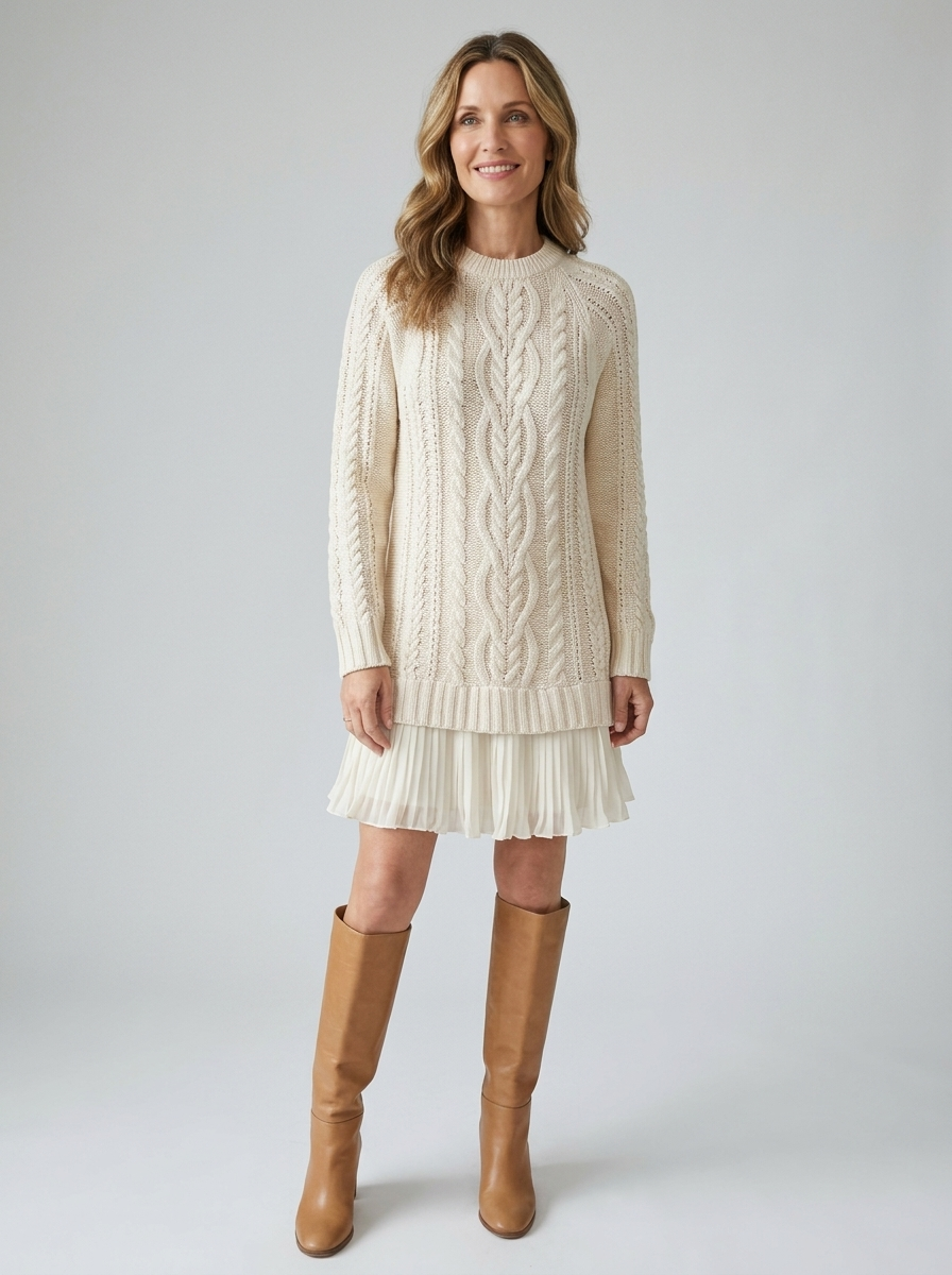 Faustine | Women's Cable-Knit Pleated-Hem Sweater Dress