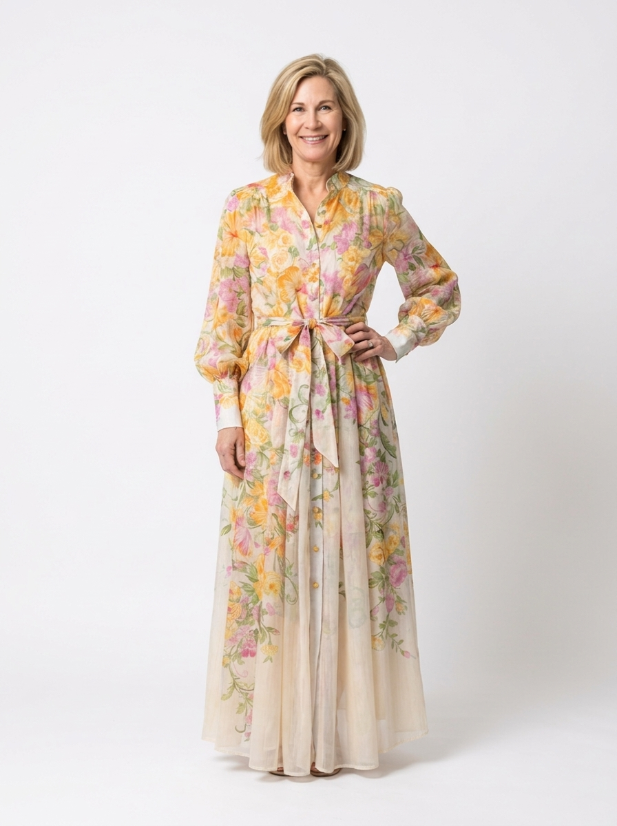 Leonore | Women's Floral Sheer Long-Sleeve Maxi Dress