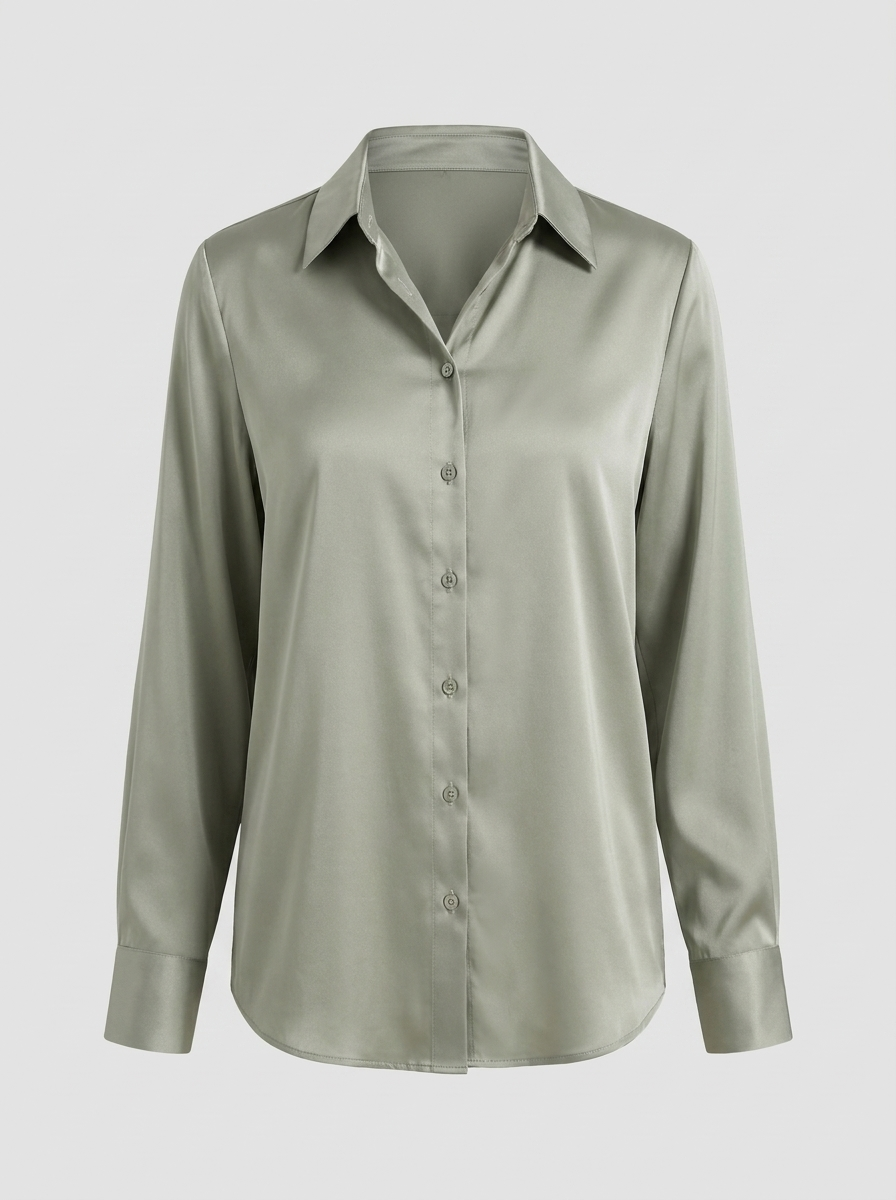 Willow | Women's Satin Button-Down Long Sleeve Pointed Collar Blouse