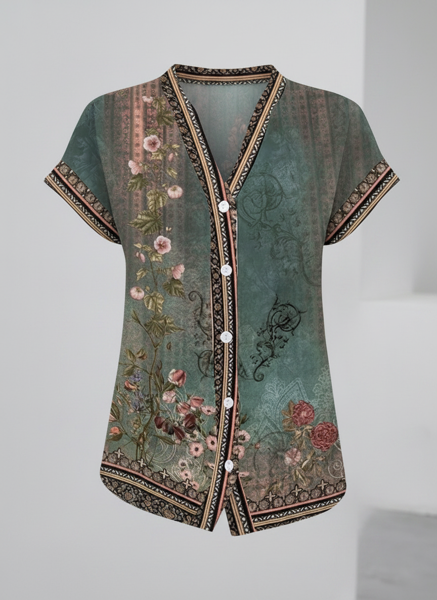 Wilhelmina | Women's Relaxed-Fit V-Neck Floral Print Blouse