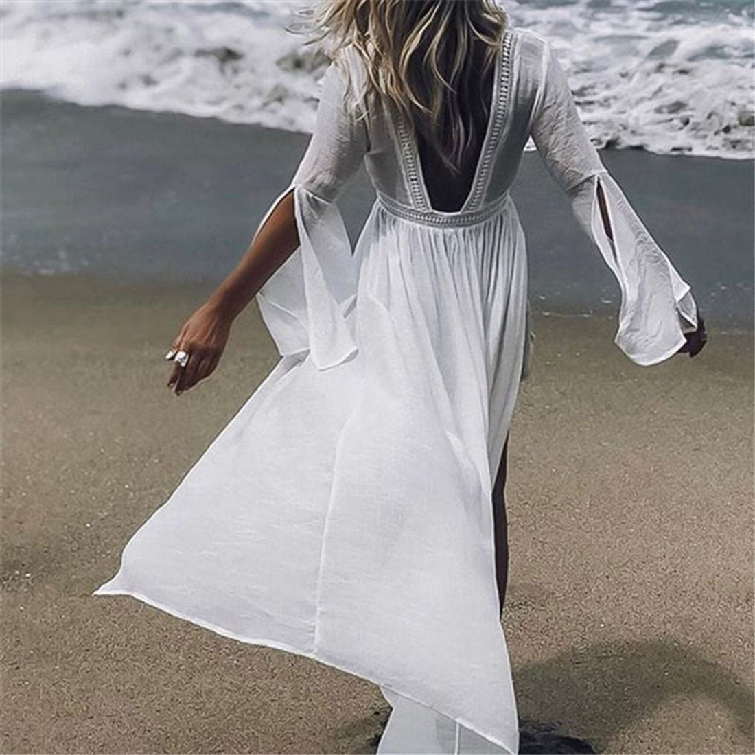 Selene | Women's Open Back Bell Sleeve Maxi Dress