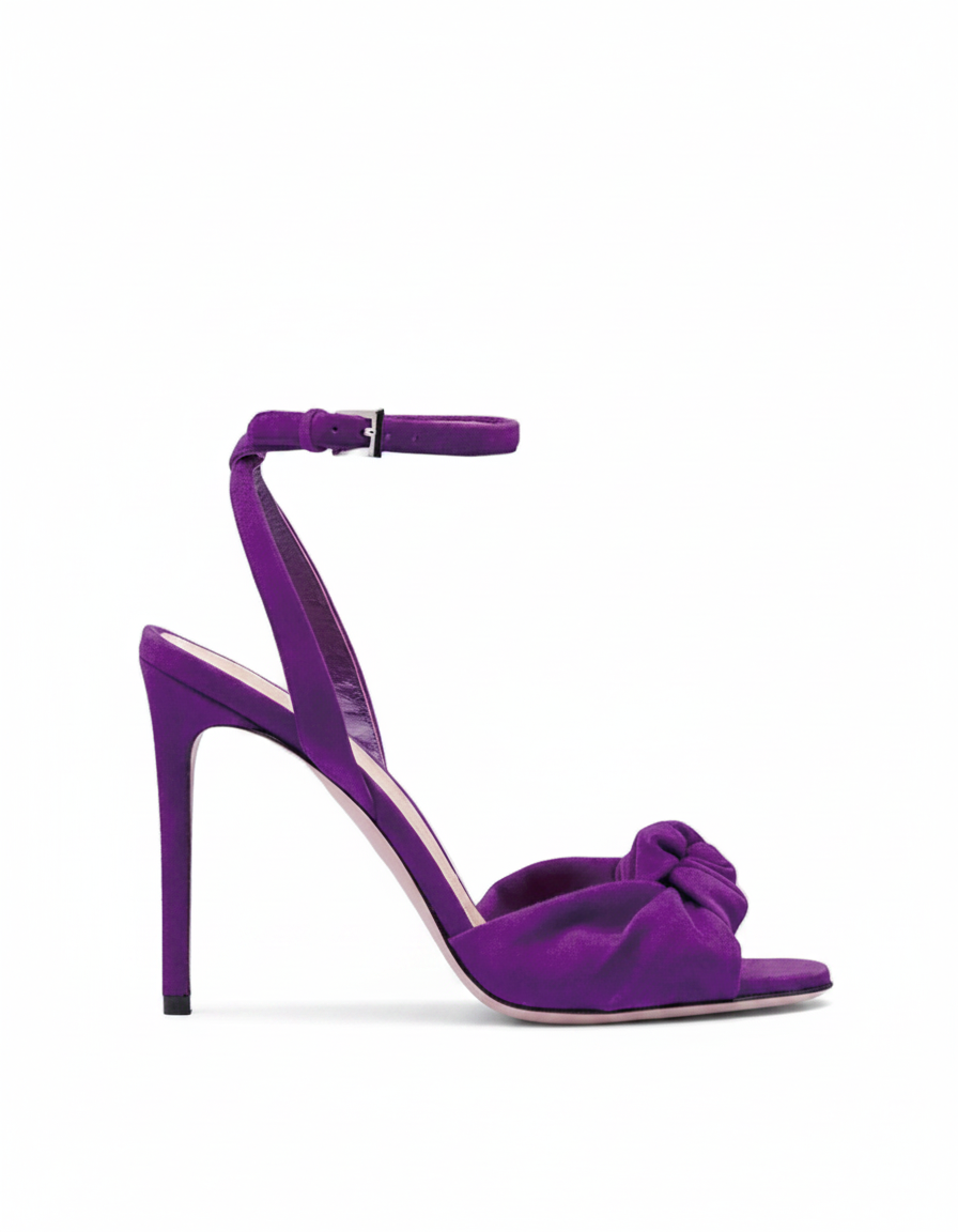 Tania | Women's Ruched Bow Velvet Heeled Sandals in Purple