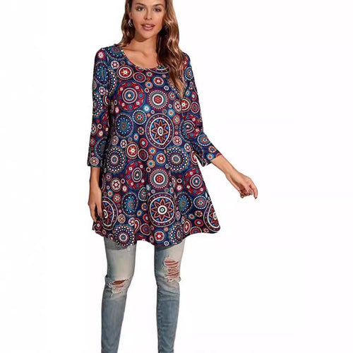 Adriana | Women's Mandala Print 3/4 Sleeve Tunic Top