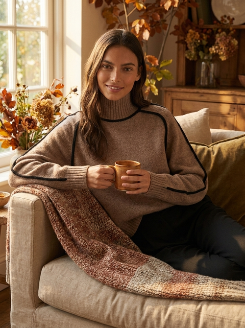 Beatrix turtleneck knit sweater - cozy autumn interior lifestyle