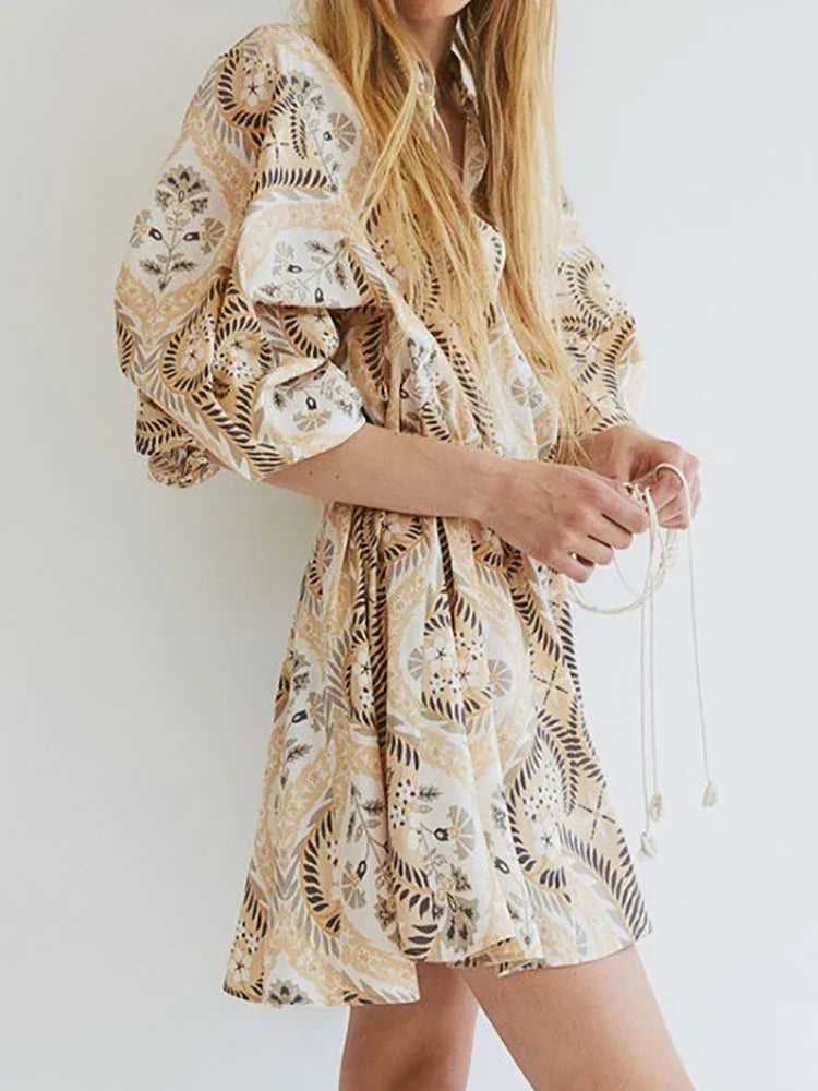 Women's Floral Mini Dress Long Sleeve Bohemian