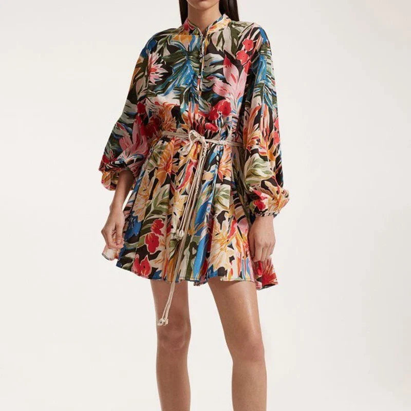 Women's Floral Mini Dress Long Sleeve Bohemian
