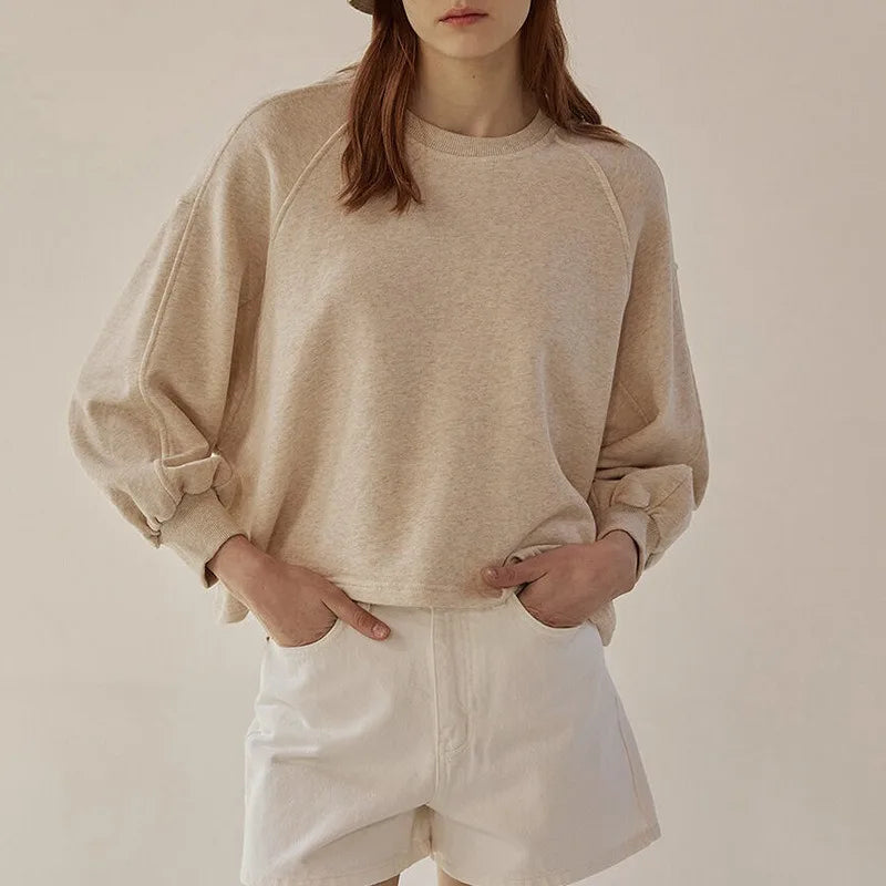 Women's Cotton Sweatshirt Loose Lantern Sleeve Pullover