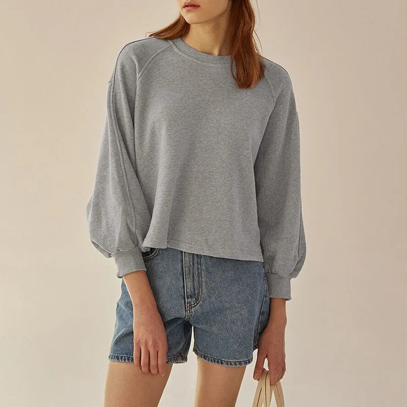 Women's Cotton Sweatshirt Loose Lantern Sleeve Pullover