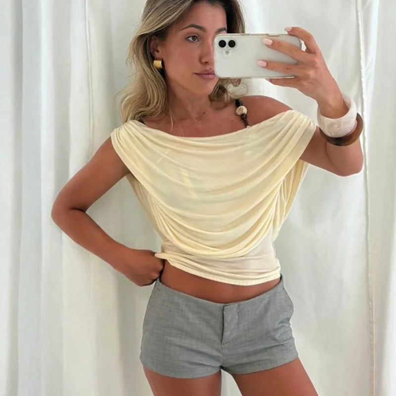 Women's Off Shoulder Cropped Top Sleeveless Summer