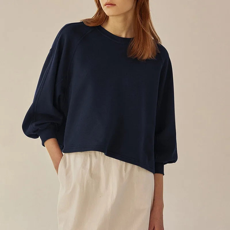 Women's Cotton Sweatshirt Loose Lantern Sleeve Pullover