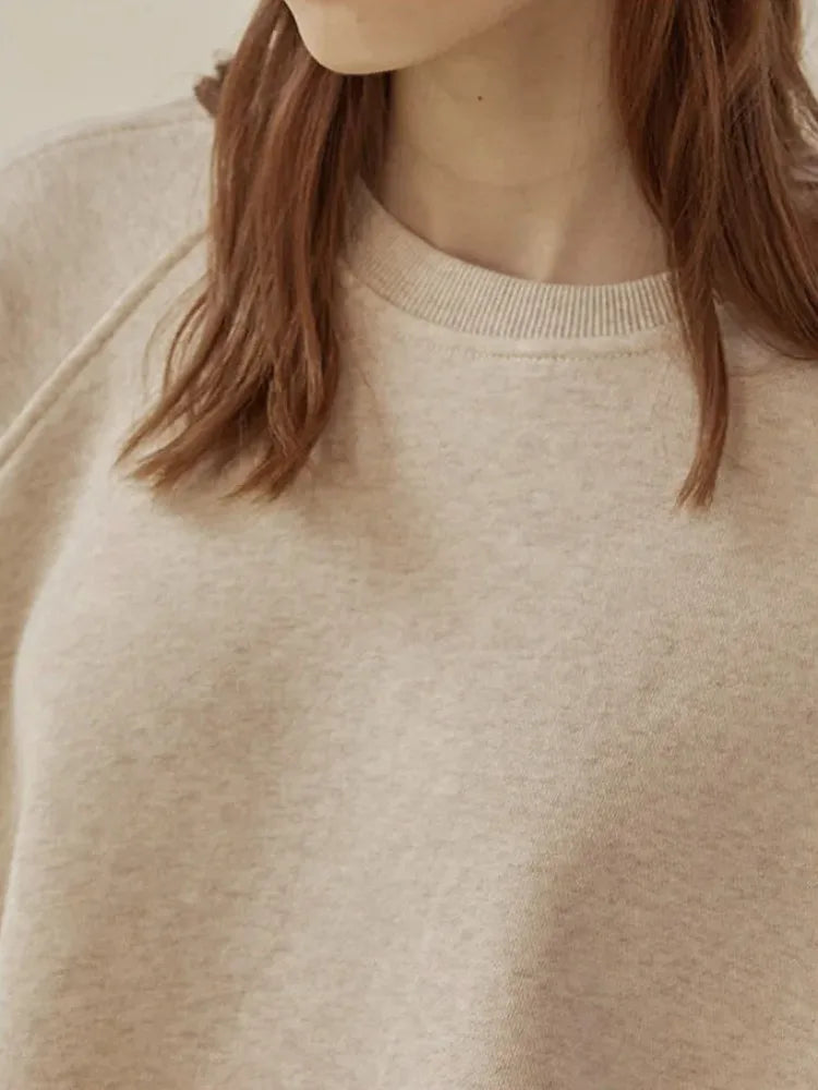 Women's Cotton Sweatshirt Loose Lantern Sleeve Pullover
