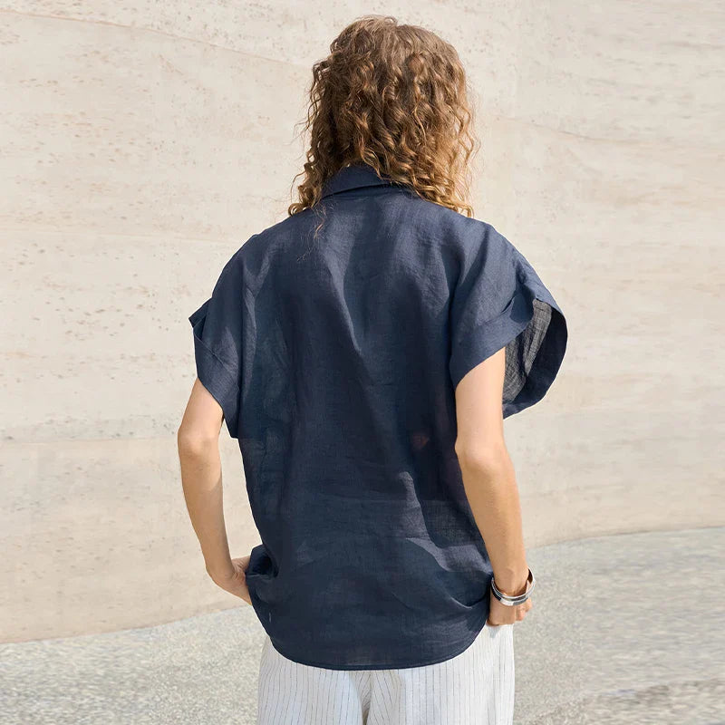Women's Ramie Short Sleeve Shirt Loose Casual