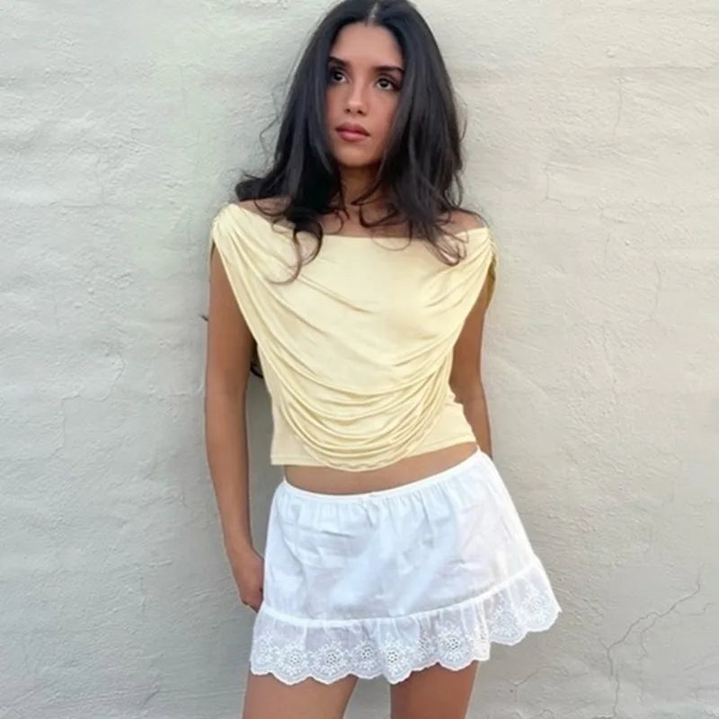 Women's Off Shoulder Cropped Top Sleeveless Summer