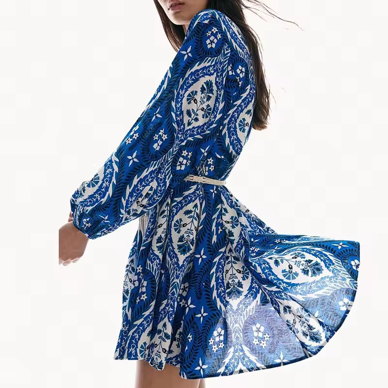 Women's Floral Mini Dress Long Sleeve Bohemian
