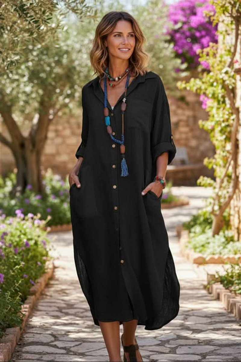 Amorynn | Women's Oversized Long Sleeve Midi Shirt Dress
