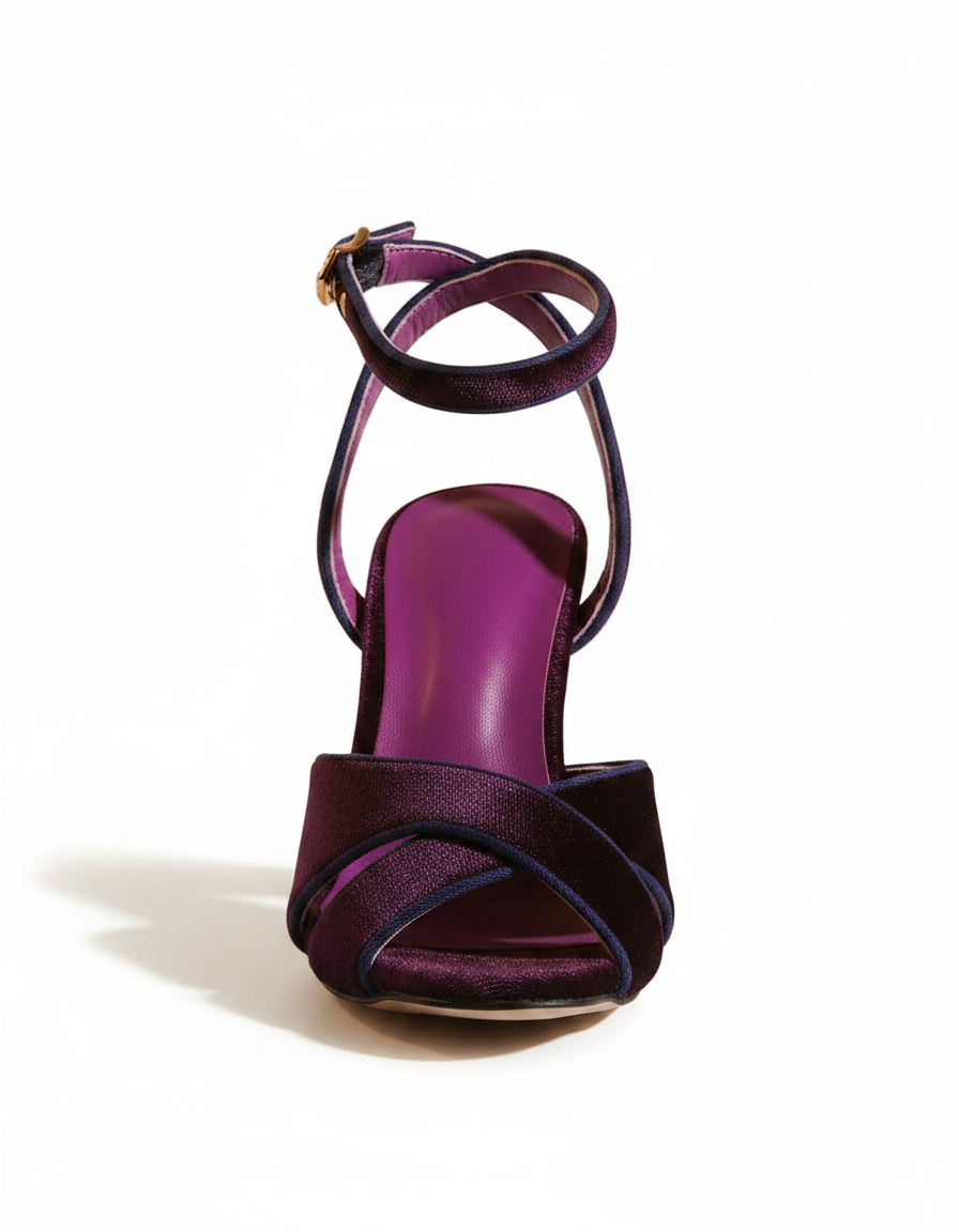 Blythe | Women's Velvet Vintage Heeled Sandals in Purple