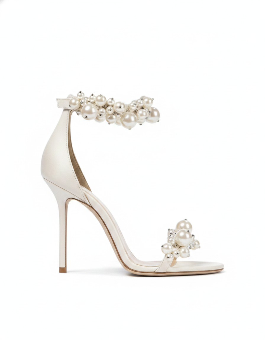 Buffy | Women's Pearl Strap Heeled Sandals in White