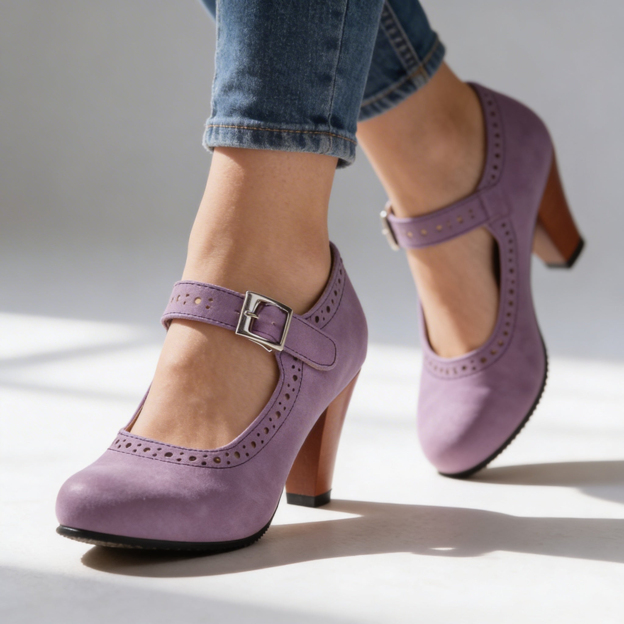 Corvin | Women's Mary Jane Block Heel Brogue Pump
