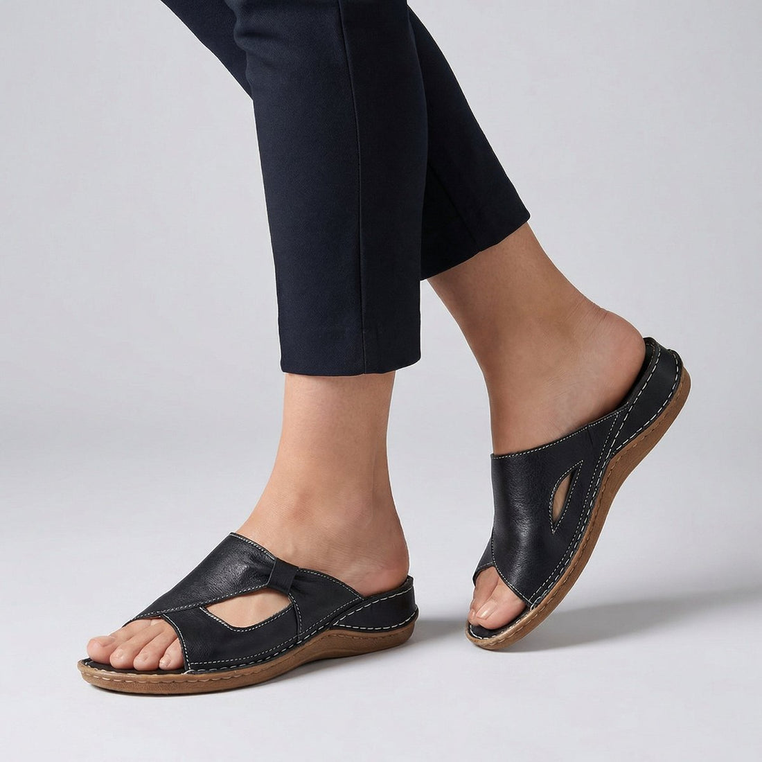 Dagna | Women's Slip-On Flat Mule Sandal with Cut-Out Detail