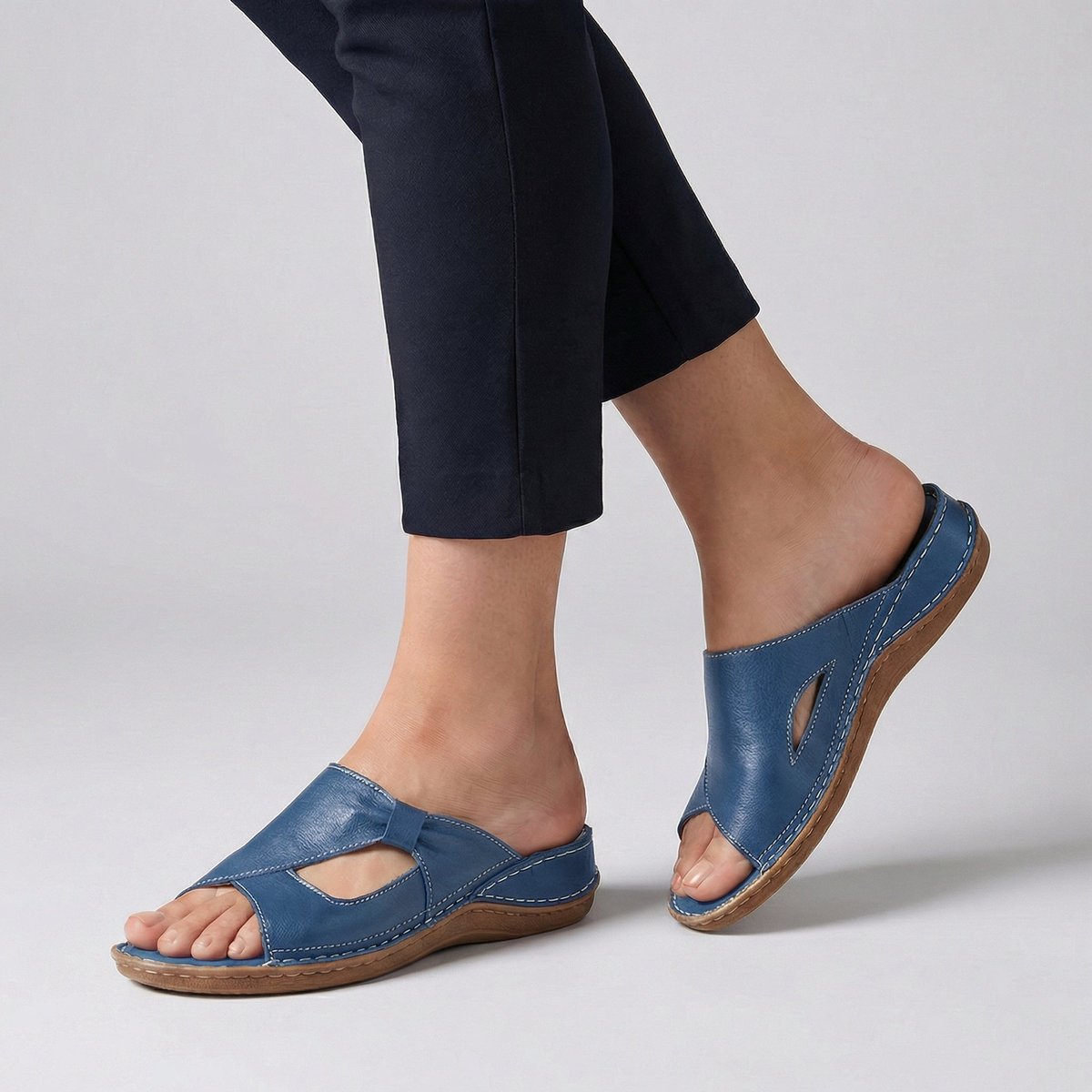 Dagna | Women's Slip-On Flat Mule Sandal with Cut-Out Detail