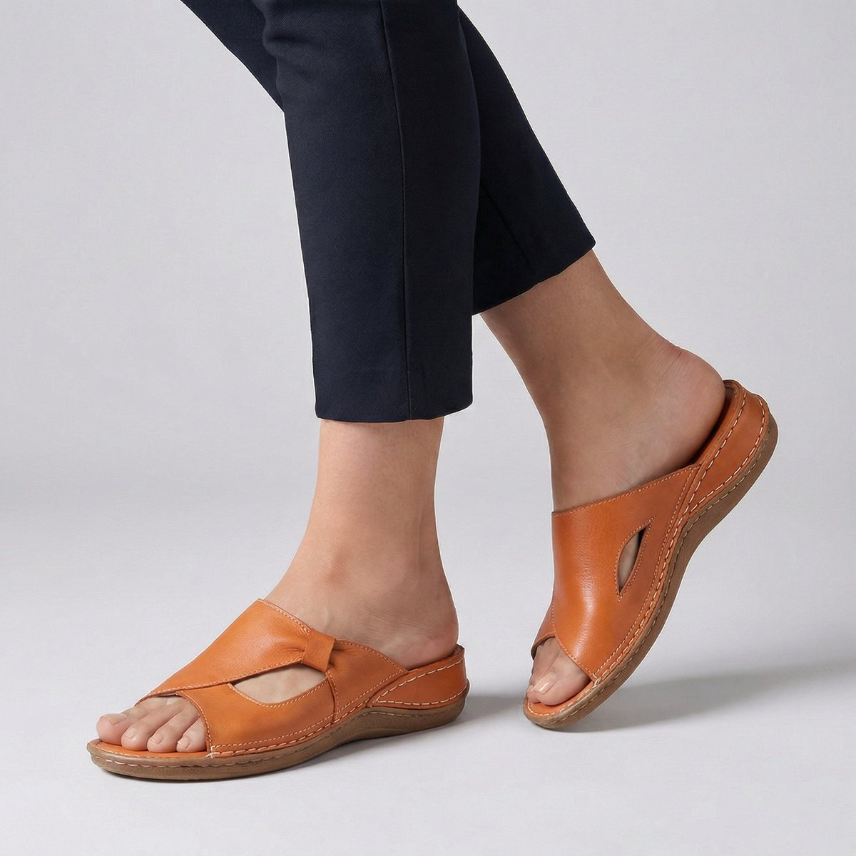 Dagna | Women's Slip-On Flat Mule Sandal with Cut-Out Detail