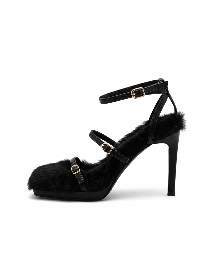 Elain | Women's Strappy Faux Fur Heeled Sandals