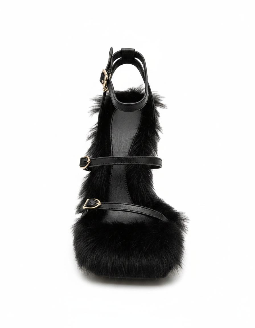 Elain | Women's Strappy Faux Fur Heeled Sandals