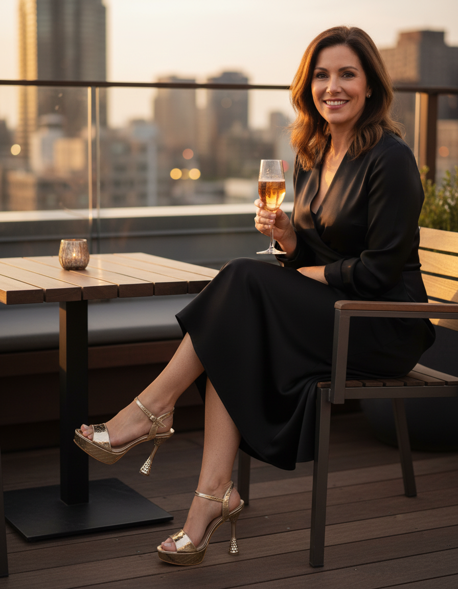 Eleni | Women's Textured Platform Flared Heel Sandals in Gold