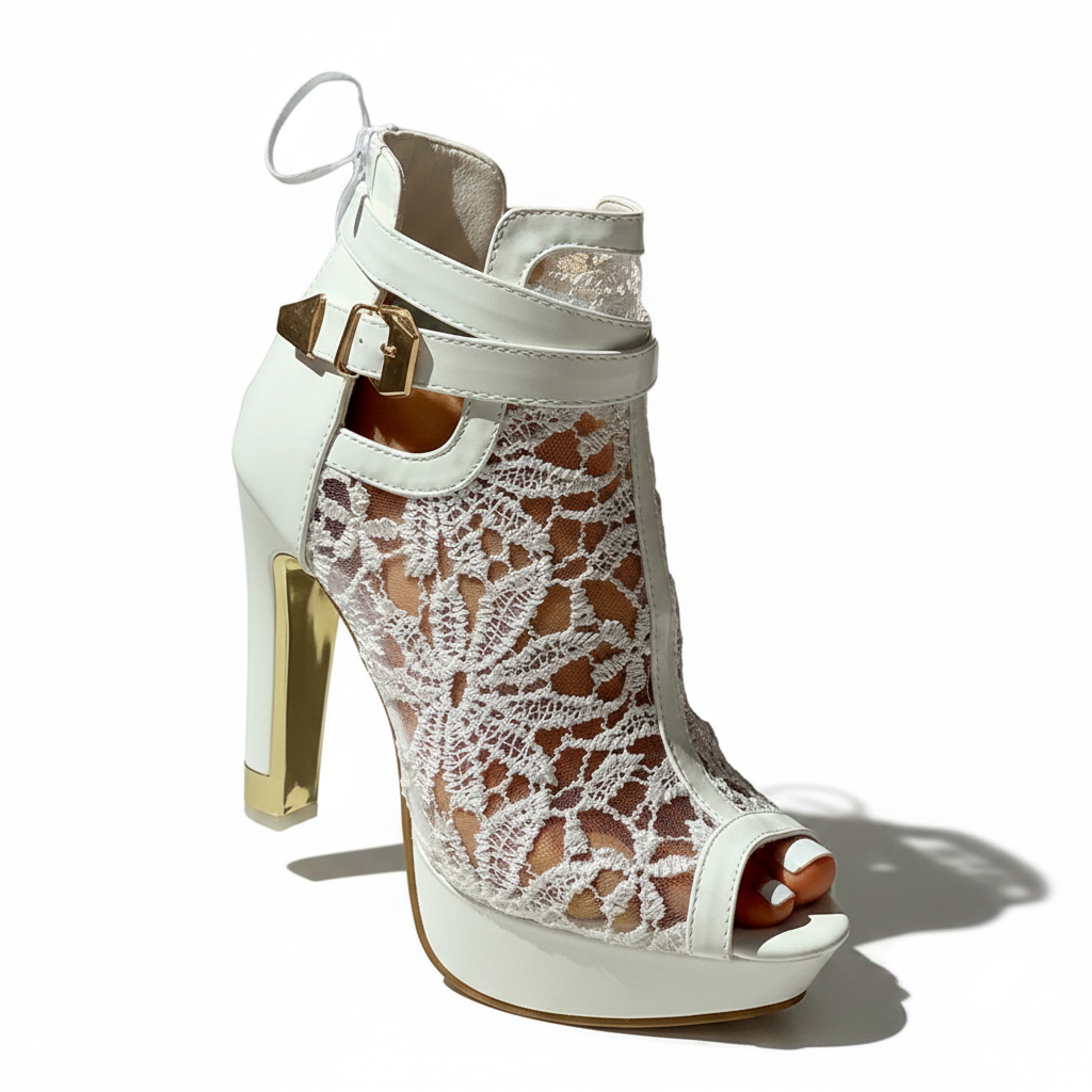 Elviera | Women's Lace Mesh Pointed Toe Kitten Heels