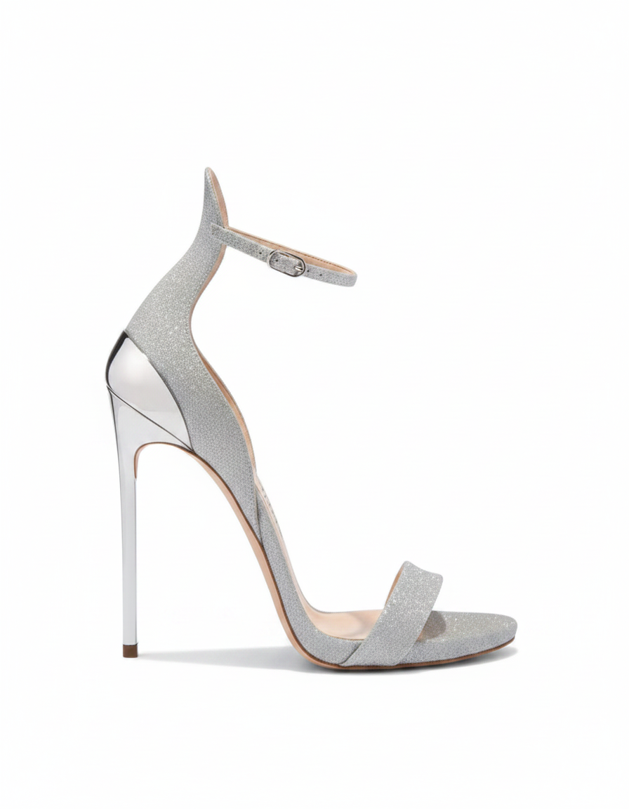 Evelina | Women's Glitter Strap Heeled Sandals in Silver