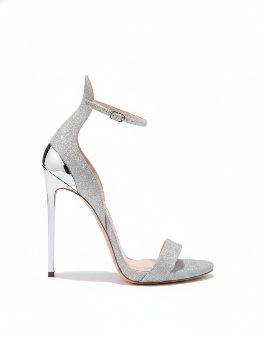 Evelina | Women's Glitter Strap Heeled Sandals in Silver