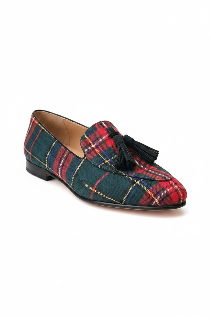 Faye | Women's Tartan Fringe Slip-On Loafers