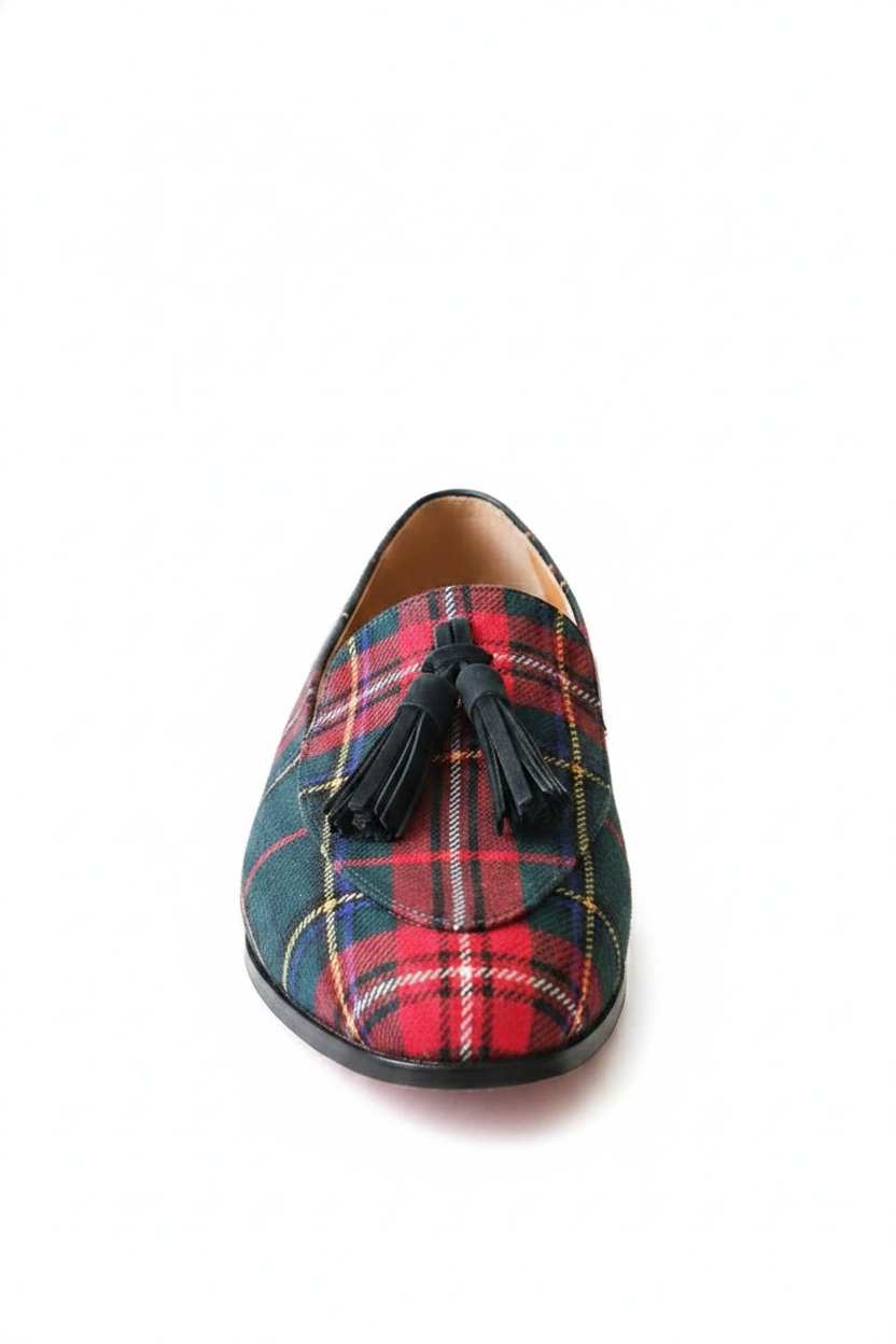 Faye | Women's Tartan Fringe Slip-On Loafers