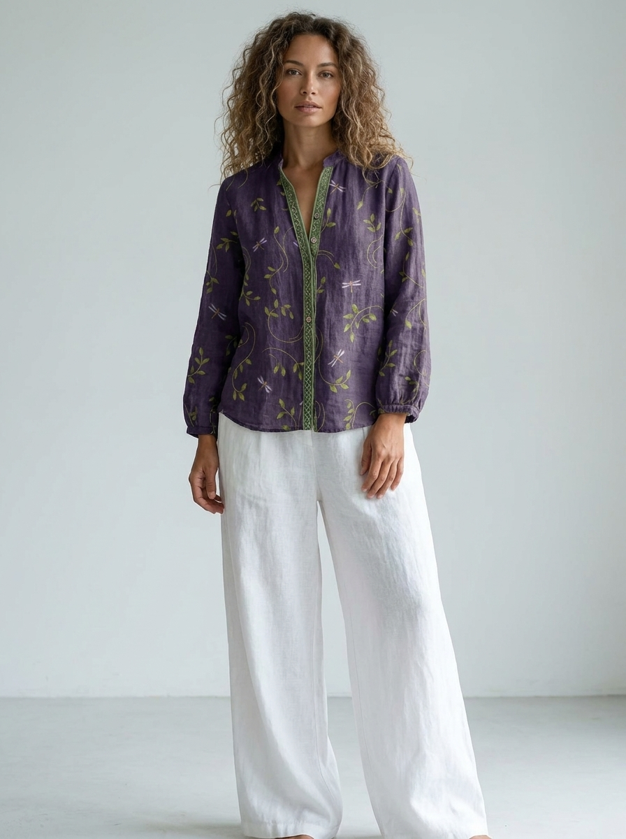 Cosette | Women's Boho Linen Button-Down Blouse