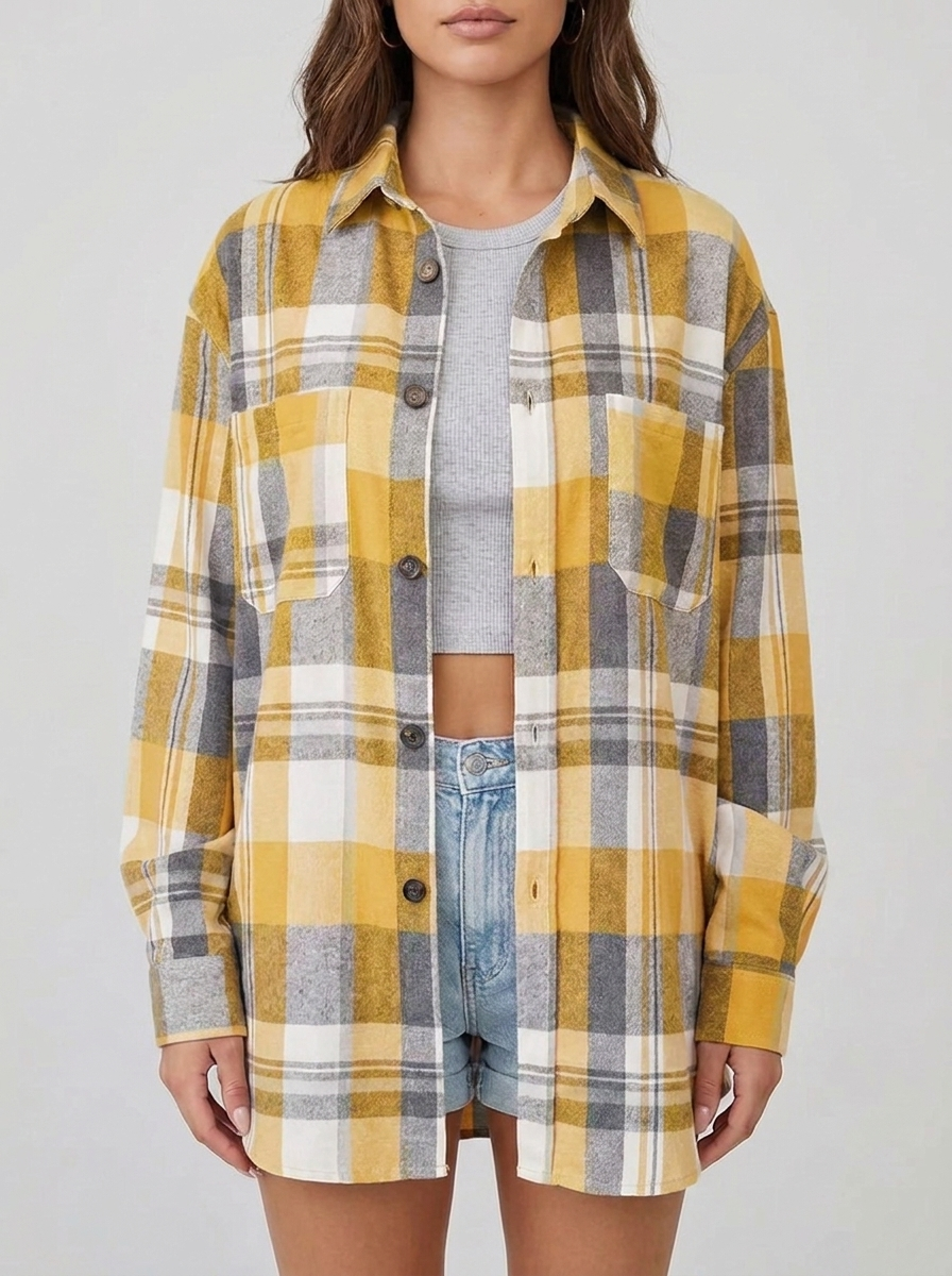 Philippa oversized plaid flannel shirt cardigan in yellow