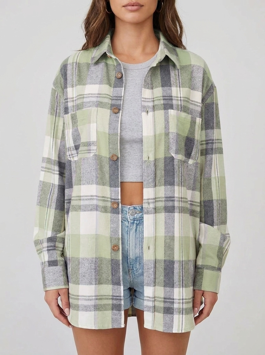 Philippa oversized plaid flannel shirt cardigan in green