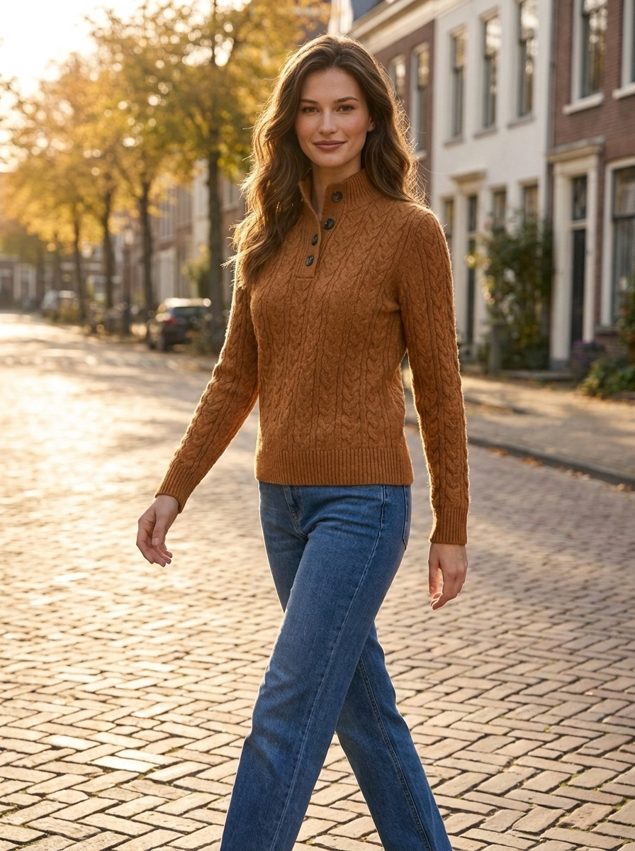 Henriette Cable Knit Sweater golden-hour city street-style
