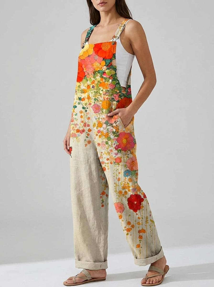Women's floral print sleeveless wide-leg jumpsuit - three-quarter view