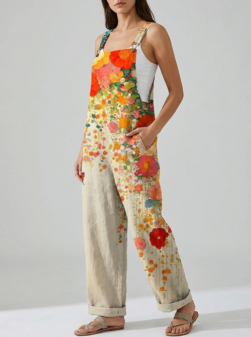 Women's floral print sleeveless wide-leg jumpsuit - three-quarter view