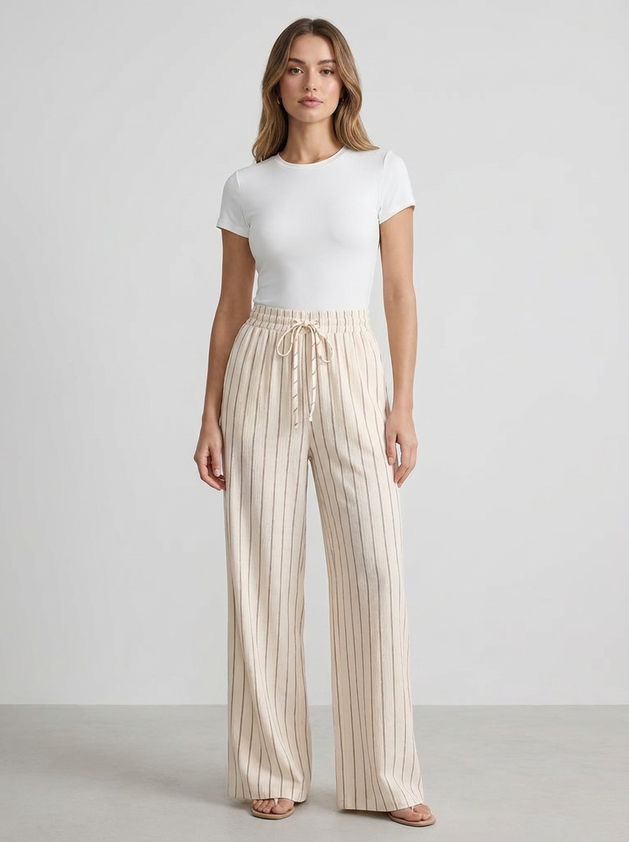 Josephine | Women's Striped High-Waist Drawstring Wide-Leg Trousers