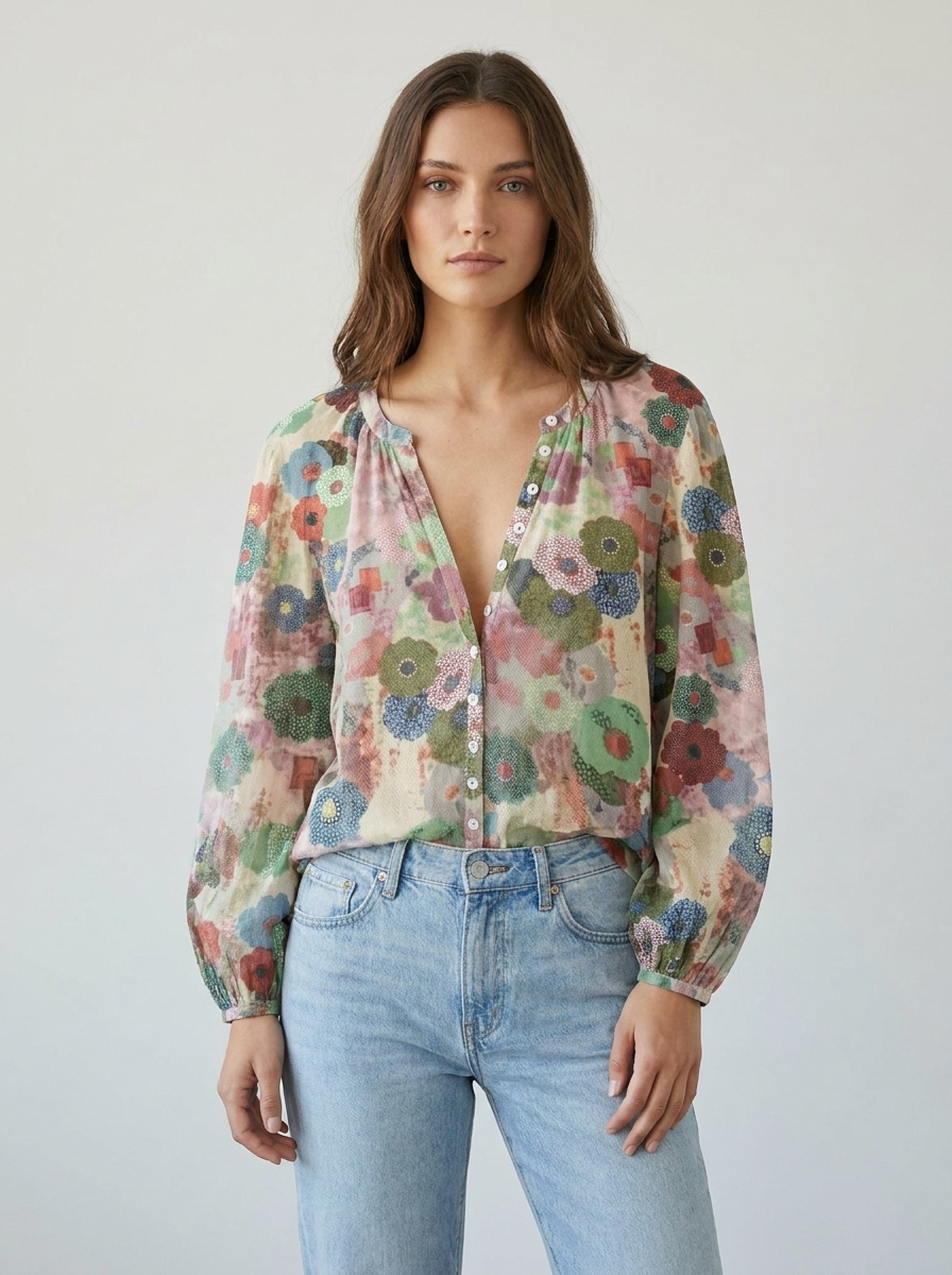 Coralie women's floral print V-neck relaxed blouse - front