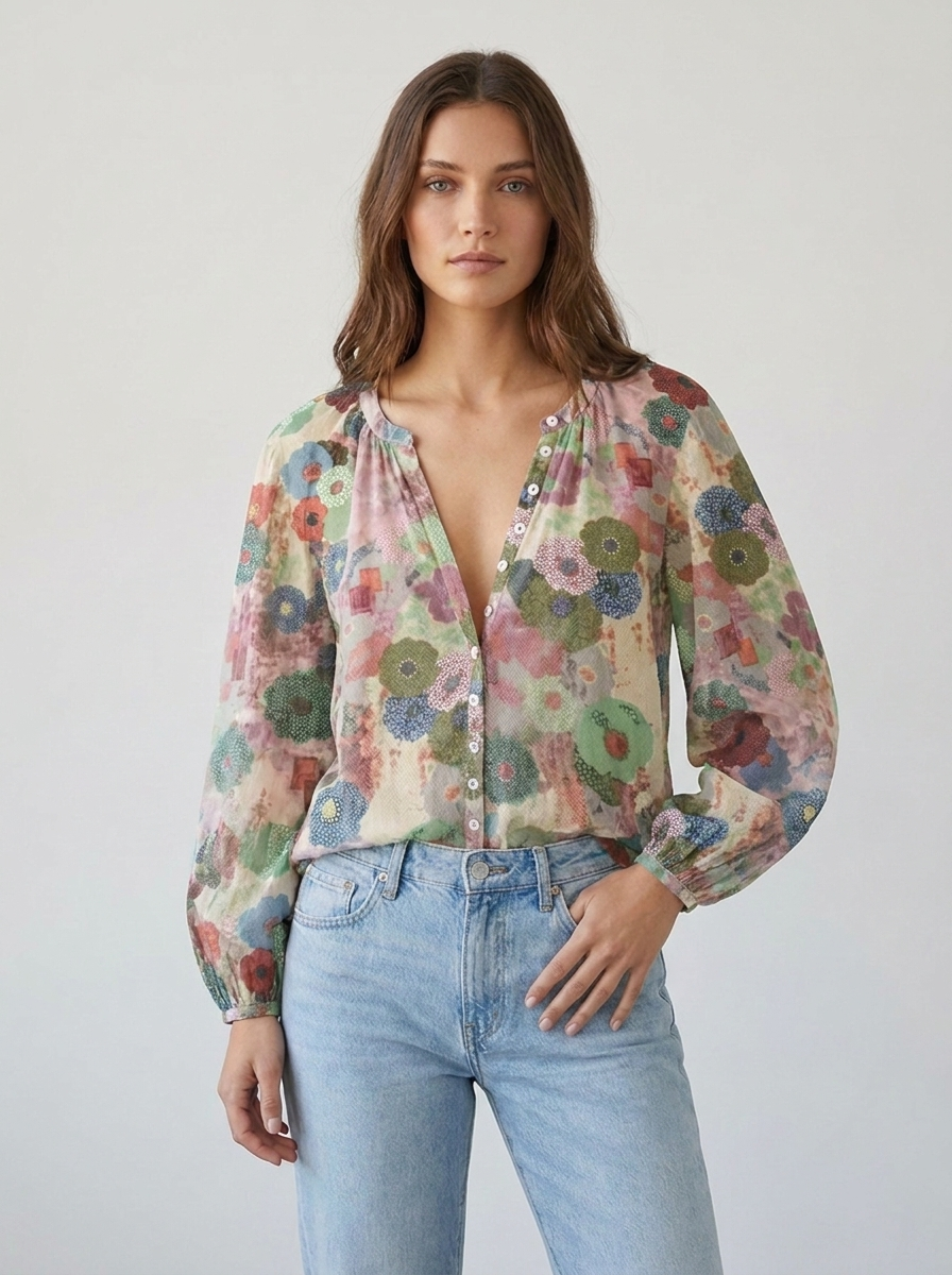 Coralie women's floral print V-neck relaxed blouse - studio