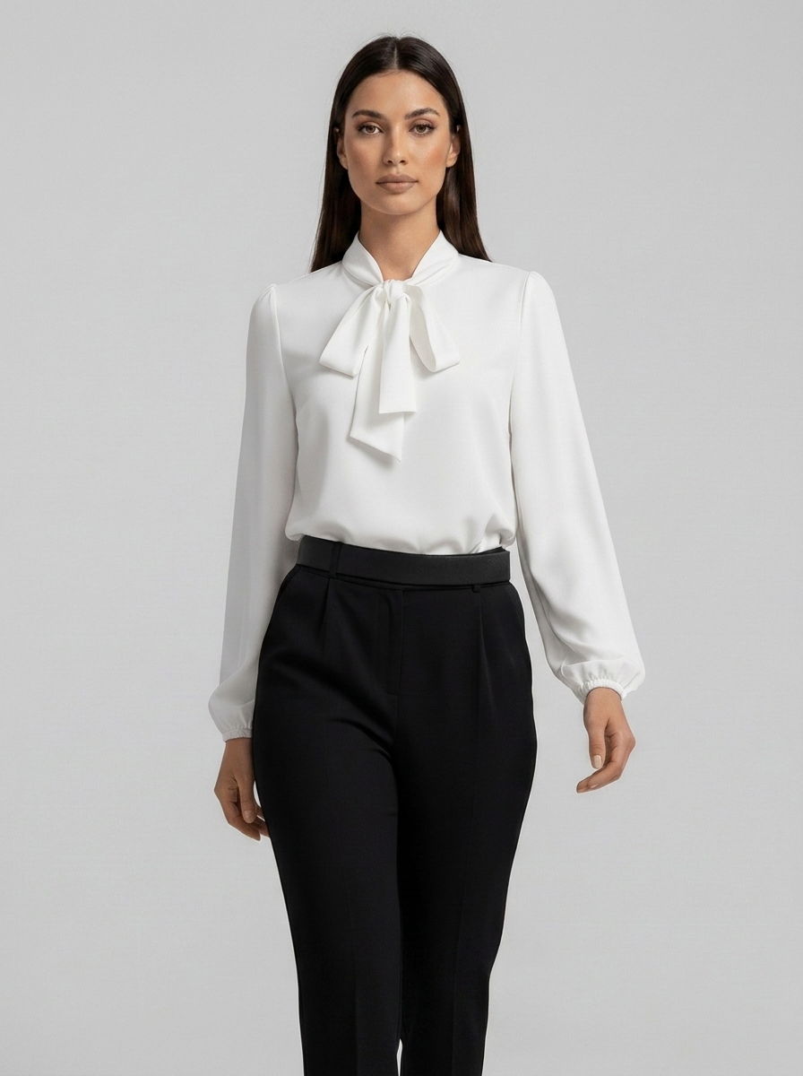 Apolline | Women's Relaxed Bow-Tie Neck Long-Sleeve Blouse