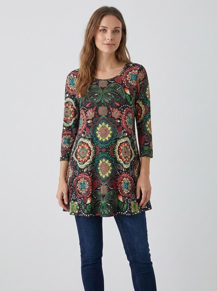 Mandala tunic in Emerald Bloom colorway