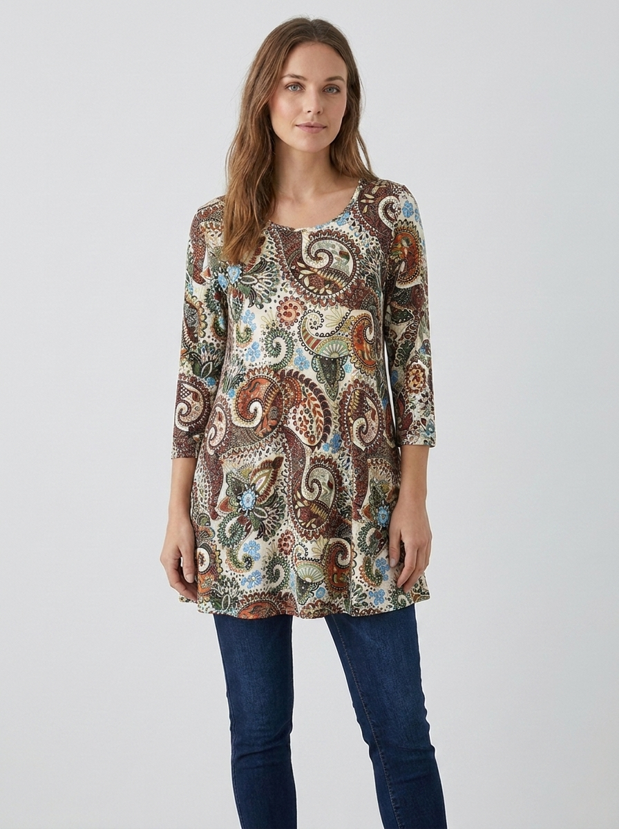 Mandala tunic in Ivory Paisley colorway